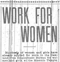 Newspaper Headline: Work for Women